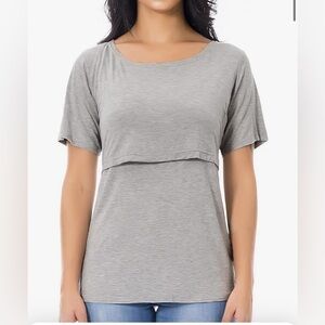 Smallshow Women's Maternity Nursing Top Short Sleeve large gently used grey